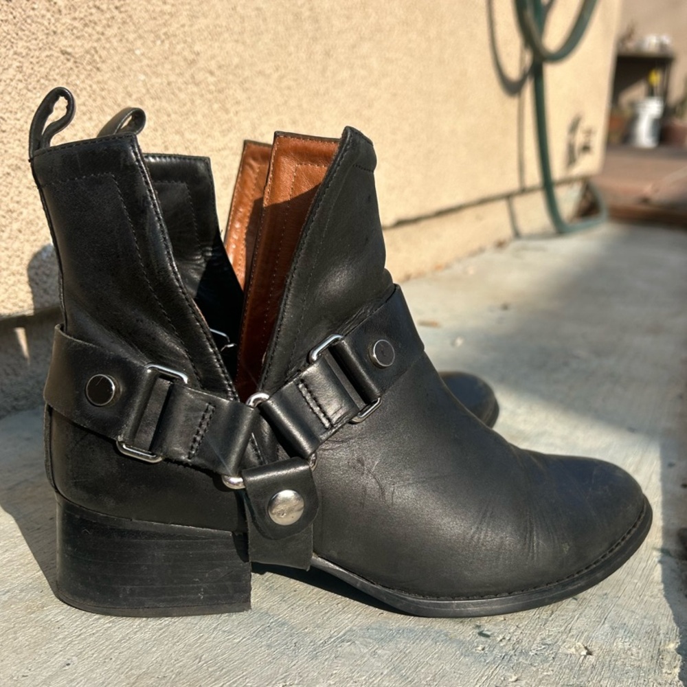 Black Leather Ankle Boots with Buckle Detail